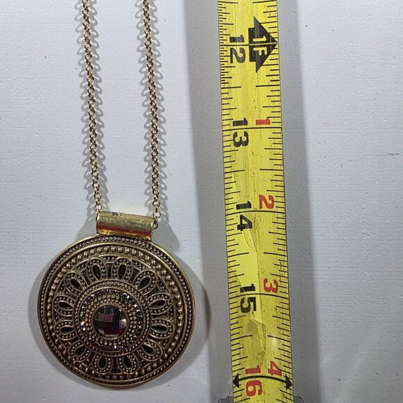 Gold-Tone Pendant Necklace Lucky Brand Chain Lobster Clasp Mandala retro - Picture 5 of 5
